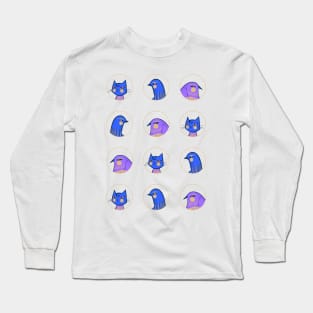 Two purple and blue male birds one blue lady cat, version 2 Long Sleeve T-Shirt